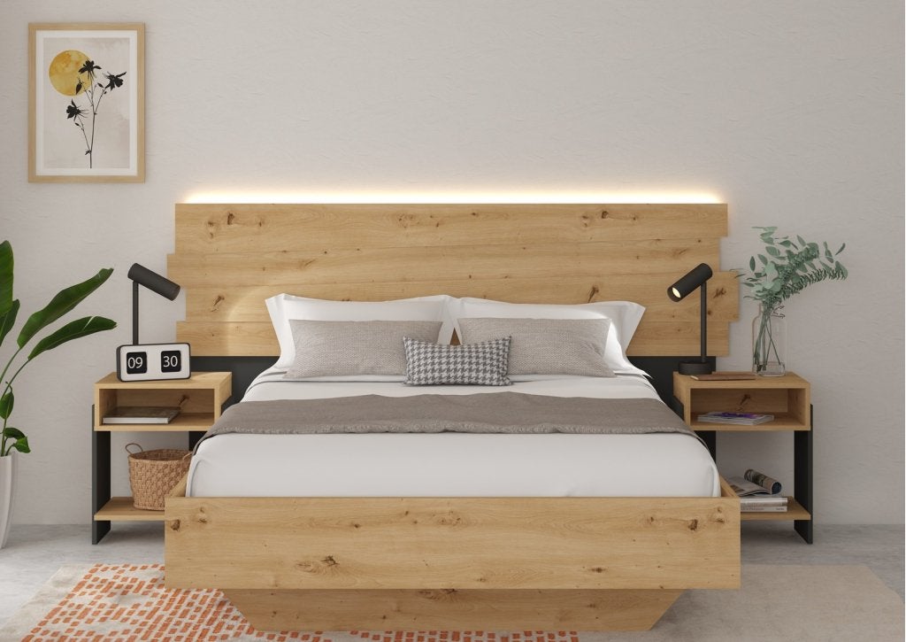 Doze 2-persoonsbed - Eikenkleur, Huis en Inrichting, Slaapkamer | Bedden, Niet ingevuld, Niet ingevuld, Niet ingevuld