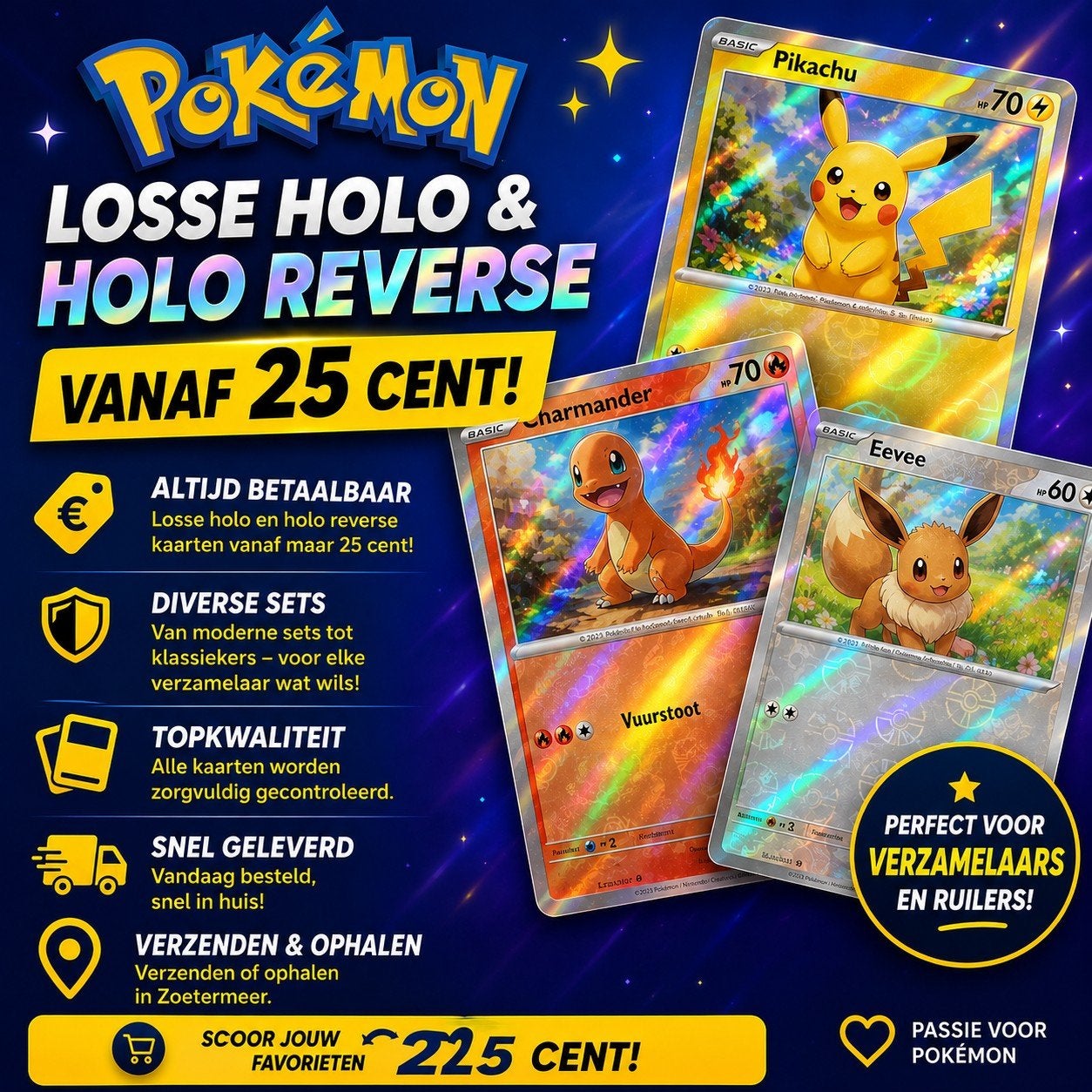 Pokémon Losse Holo & Holo Reverse Kaarten - Vanaf 25 Cent!, Ophalen of Verzenden, Gebruikt, Losse kaart, Foil