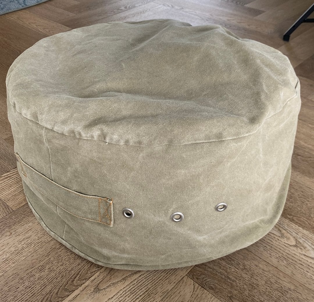 Stoere canvas poef legergroen jongenskamer, Stoer army, Rond, Minder dan 50 cm, Ophalen of Verzenden