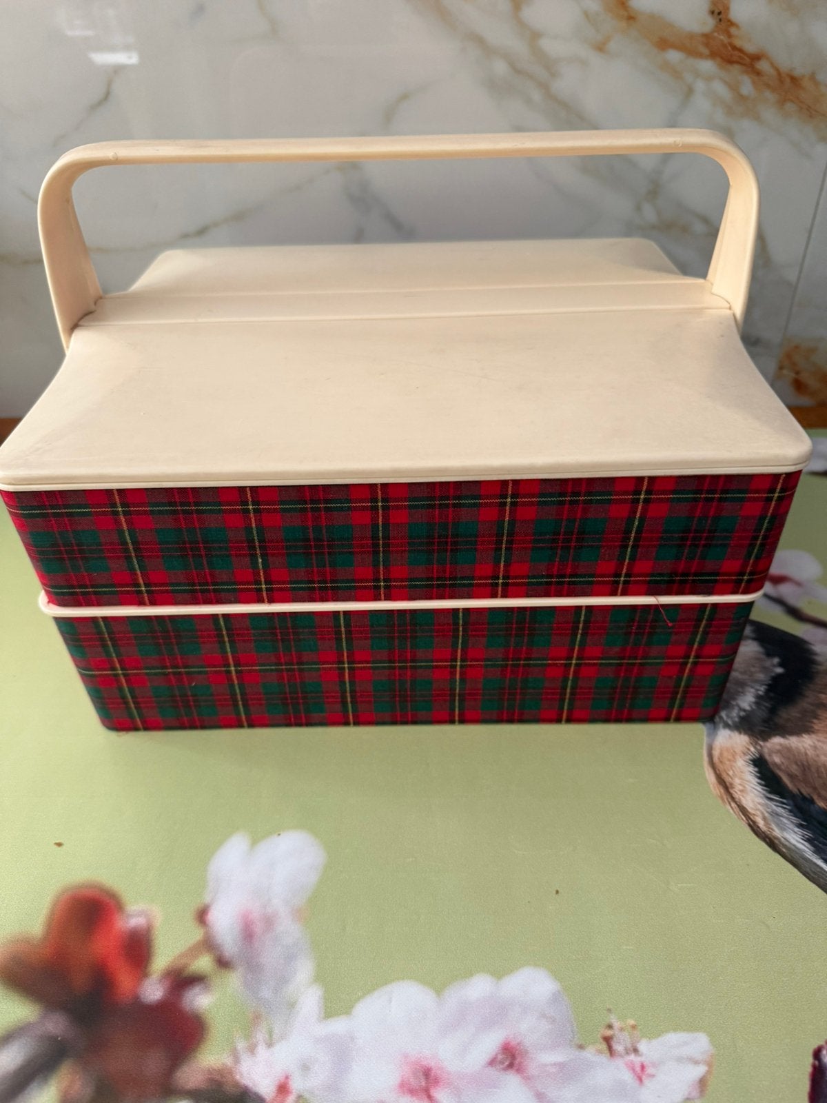 Retro naaidoos tartan kunststof jr 50 gevuld, Ophalen of Verzenden, Overige typen