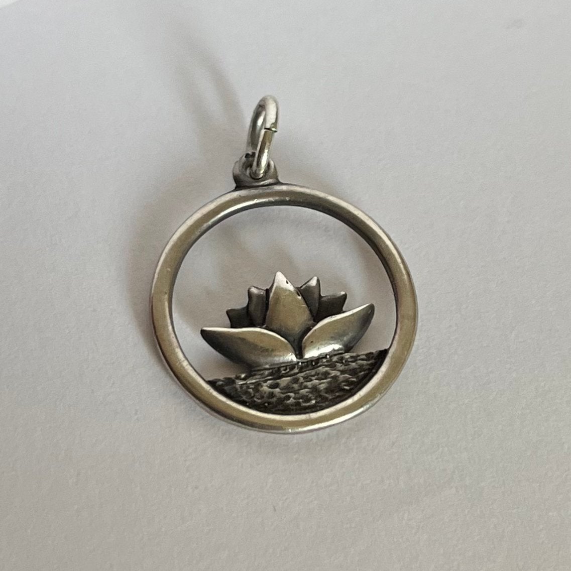 Zilveren hanger met Lotus in cirkel, Ophalen of Verzenden, Zo goed als nieuw, Bloem of Plant, Zilver