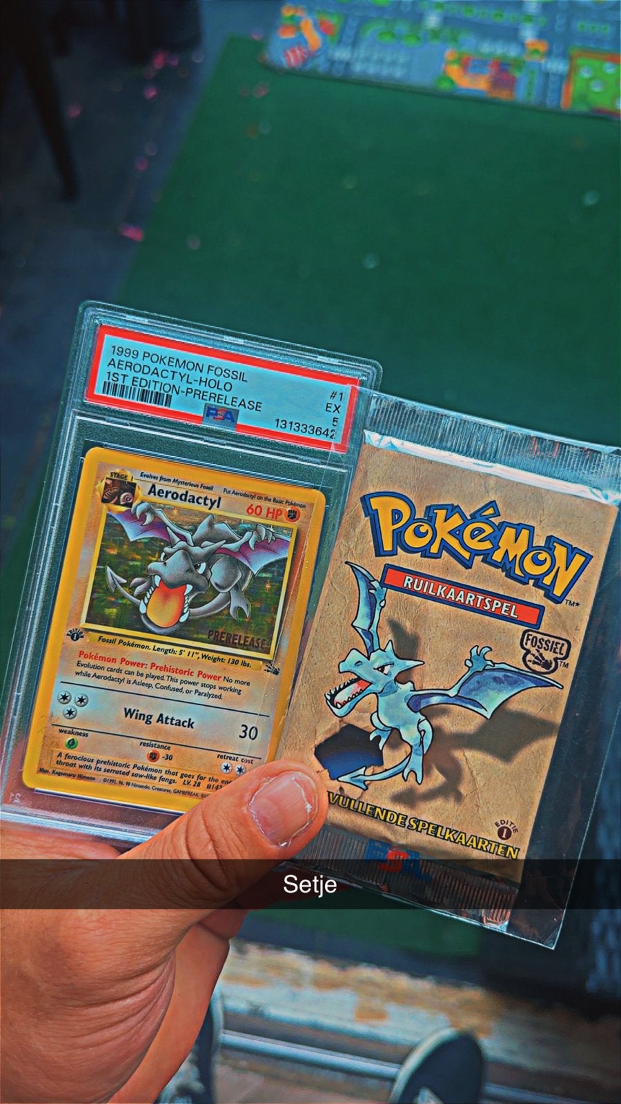 Pokémon Fossil 1e editie pack & Aerodactyl PSA 5 pre release, Ophalen of Verzenden, Gebruikt, Booster, Foil