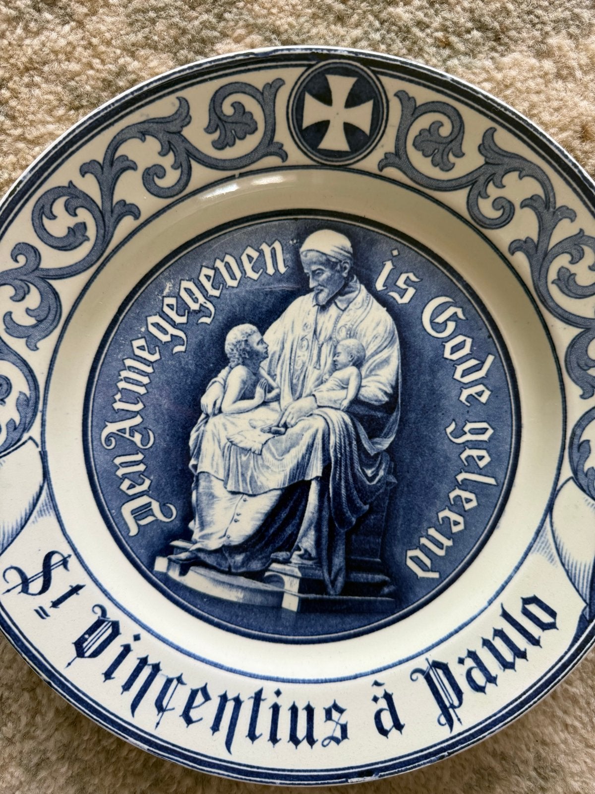 Antiek St. Vincentius à Paulo sierbord - Delfts blauw stijl, Ophalen
