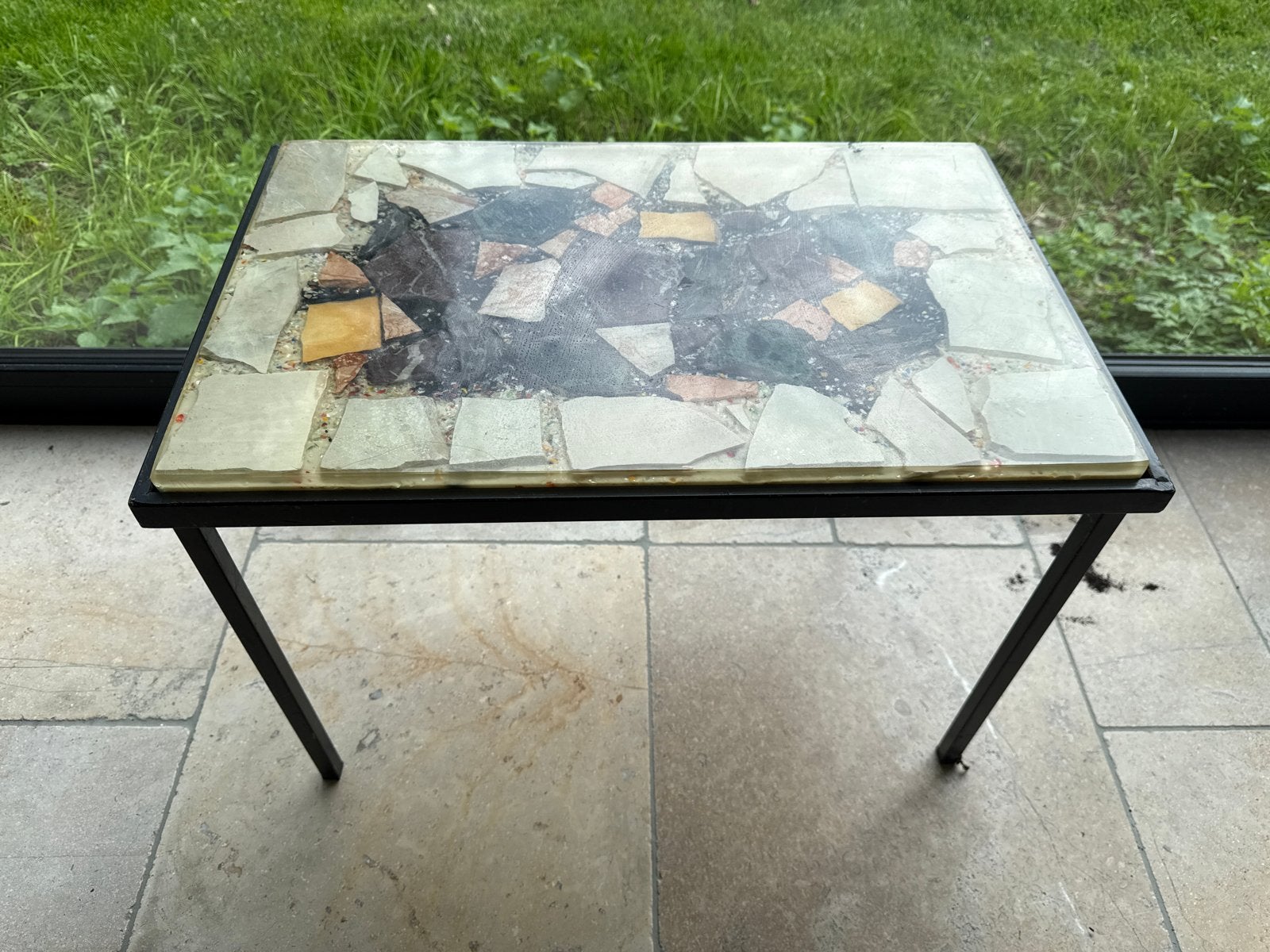 Bijzettafel met mozaïek blad, Minder dan 55 cm, Gebruikt, Vierkant, Ophalen of Verzenden