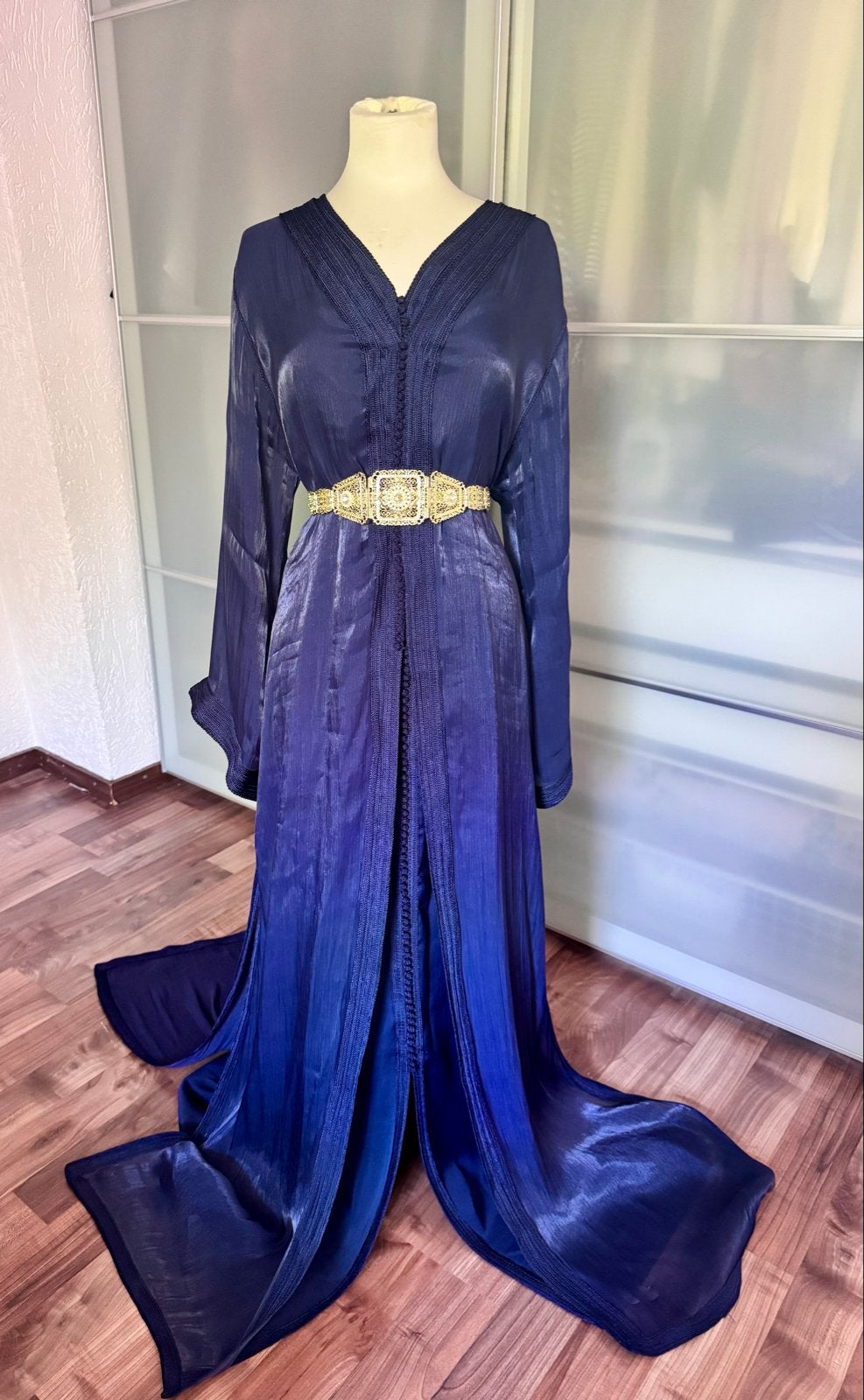 Organza takshita / takchita inclusief riem - Maat 46/48, Blauw, Maat 46/48 (XL) of groter, Ophalen of Verzenden, Zo goed als nieuw