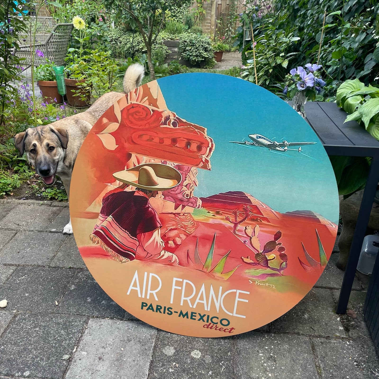 Muurcirkel oranje/blauw Air France Paris-Mexico, Ophalen, Gebruikt