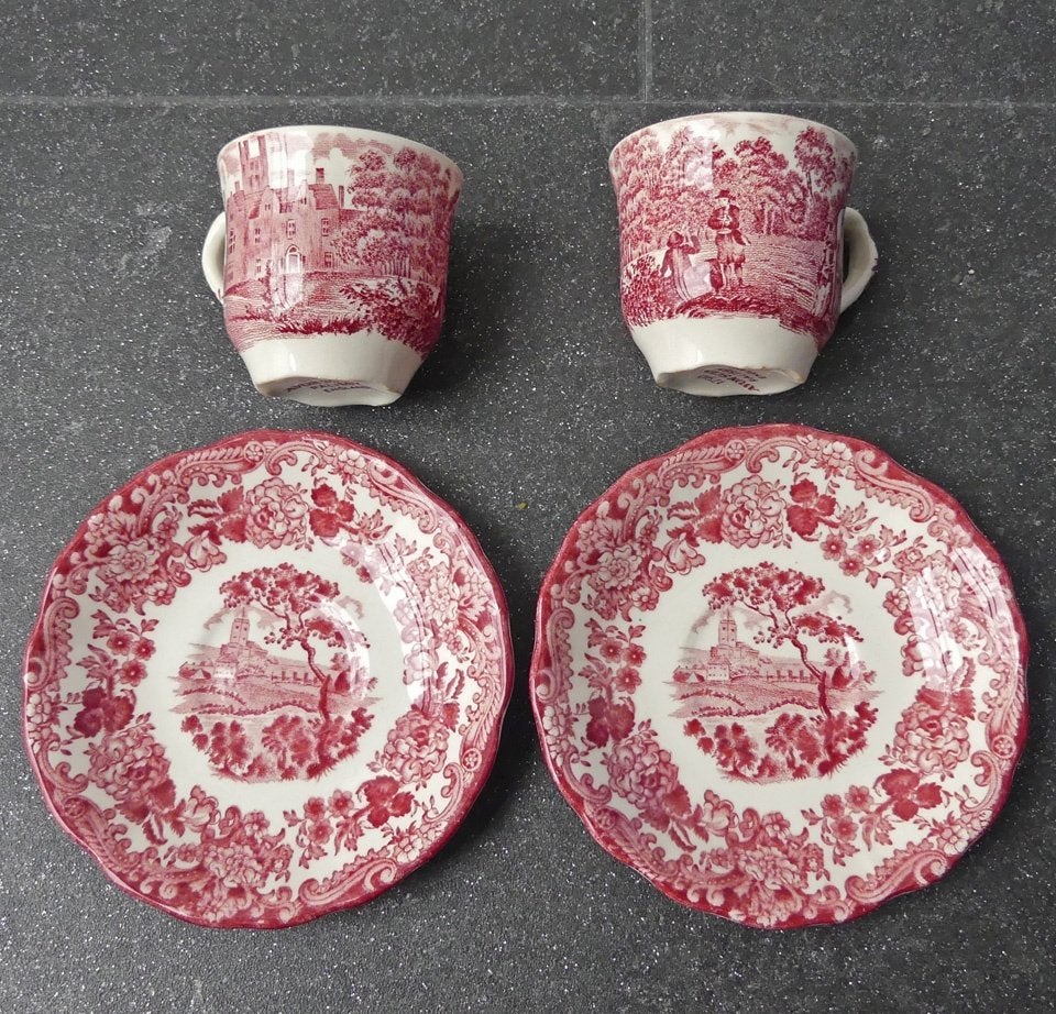 Palissy England kopjes 1790 Avon Scenes kop en schotel, Gebruikt, Klassiek, Ophalen of Verzenden, Kop(pen) en/of Schotel(s)