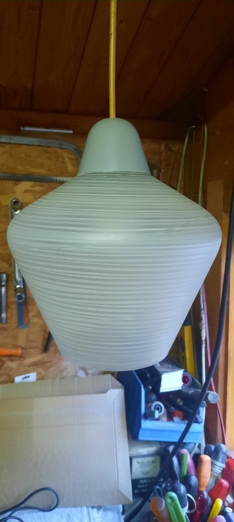 vintage speciale jaren 50 glazen hanglamp, Gebruikt, Glas, Retro, E27 (groot)
