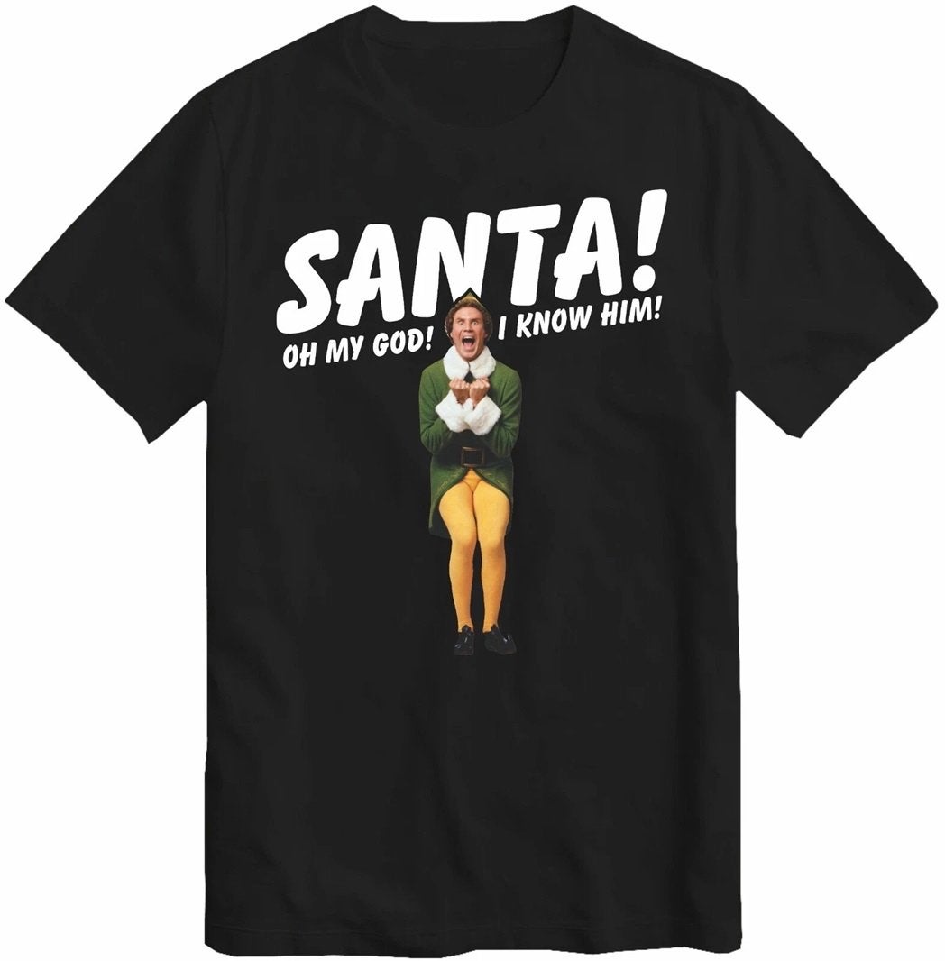 Grappig Kerst T-shirt: Santa! Oh My God! I Know Him!, Verzenden, Nieuw, Maat 52/54 (L), Zwart