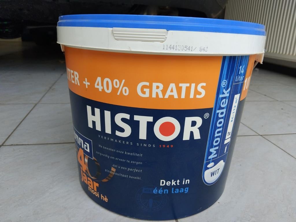 Histor Monodek Muurverf Wit 10L + 40% Gratis, Ophalen, Nieuw, Overige typen