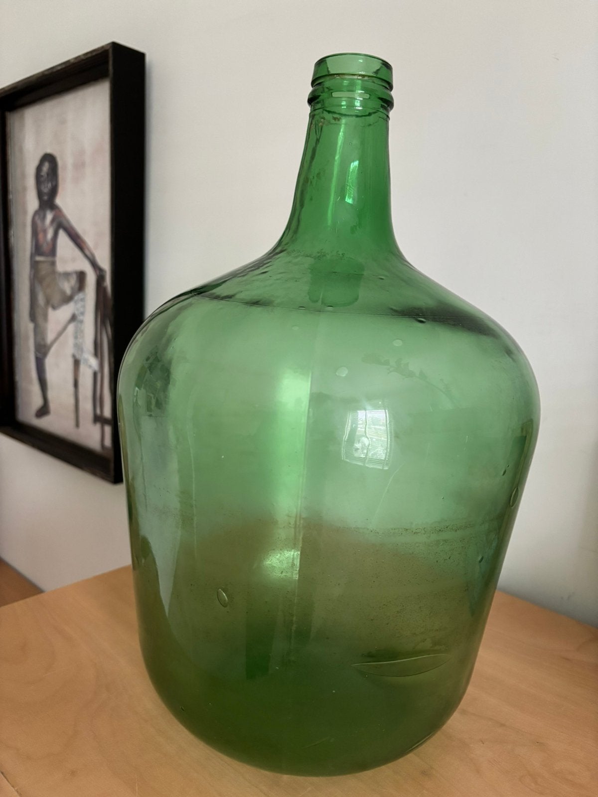 Grote groene glazen fles, Ophalen, Gebruikt