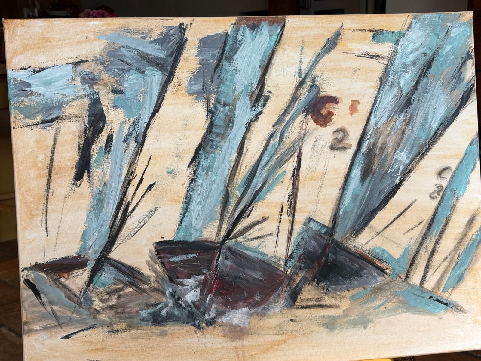 Sneek met skutjses, Antiek en Kunst, Kunst | Schilderijen | Klassiek, Doek, Impressionistisch, Ophalen of Verzenden, Handgeschilderd