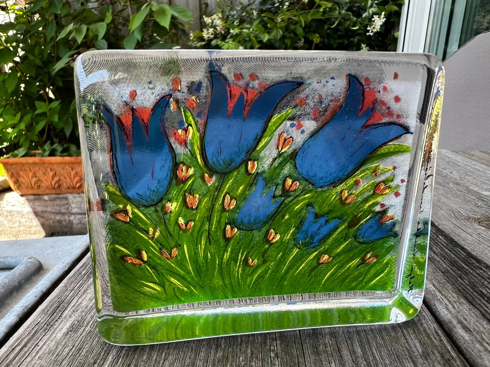 Iittala Paperweight ‘Blauwe Veldbloem’ Liukko-Sundström 8x10, Antiek en Kunst, Kunst | Designobjecten, Ophalen of Verzenden, Object