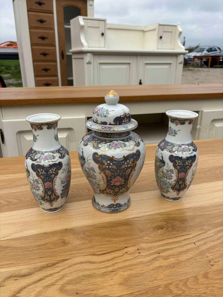 Vintage porseleinen kaststel met pauwen VAGA International, VAGA International (tweedehands product), Gebruikt, Niet bekend (tweedehands product)