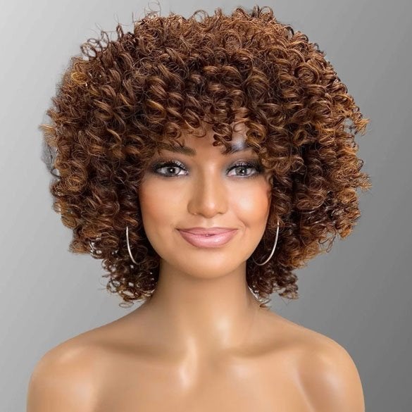 Pruik afro spiraalkrullen vol volume licht kastanjebruin mix, Verzenden, Nieuw, Pruik of Haarverlenging