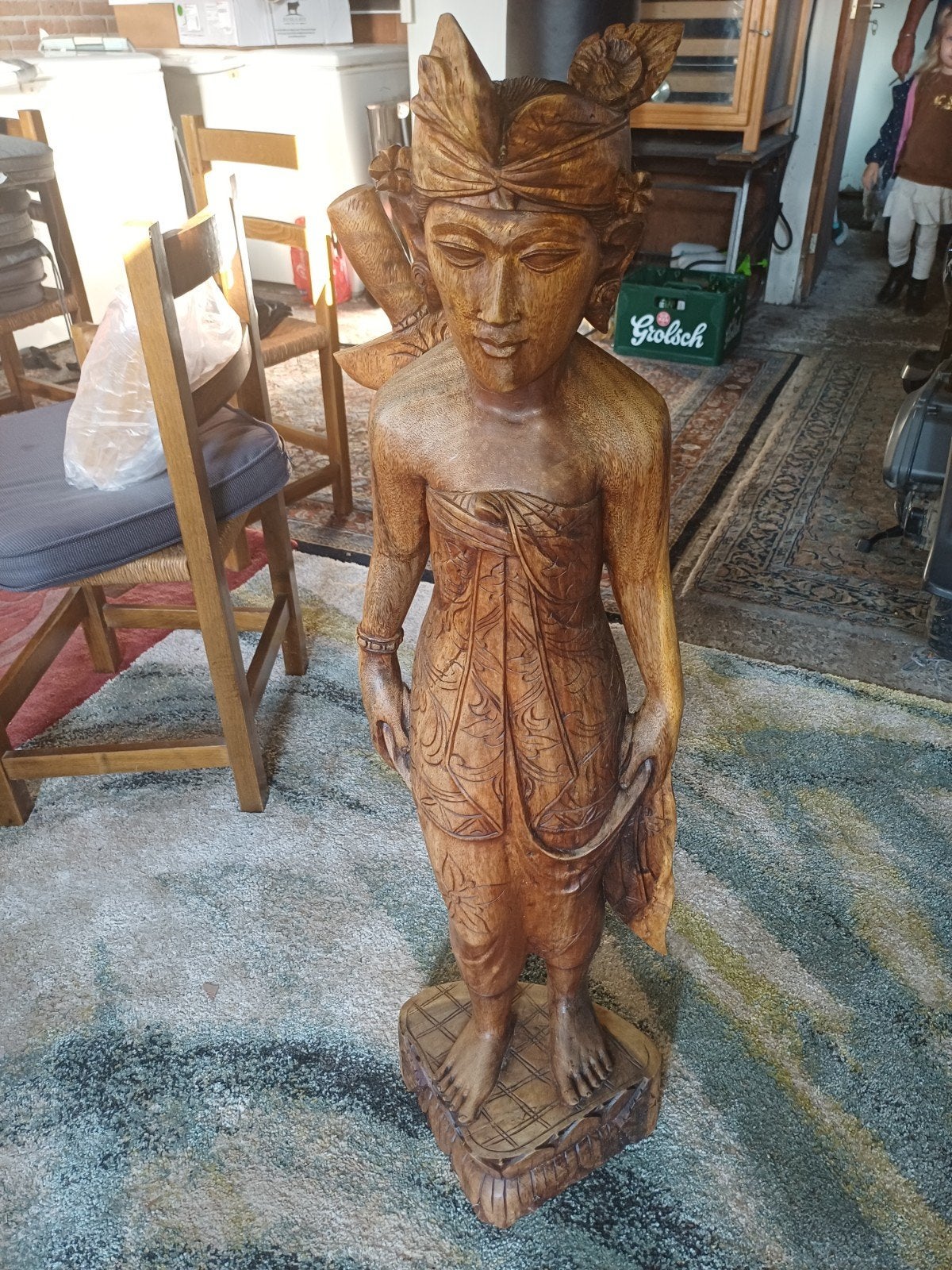 Prachtig handgesneden houten beeld van een vrouw, Ophalen of Verzenden, Handgemaakt, 1 meter - 2 meter, Beeld