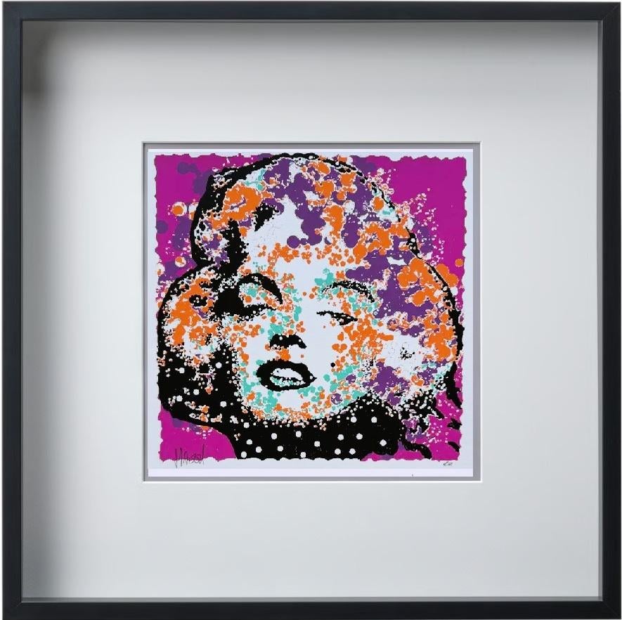 Marilyn Monroe Pink zeefdrduk met lijst 50 x 50 cm., Ophalen of Verzenden