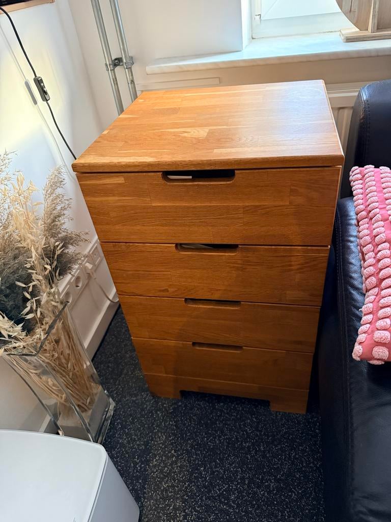 Massief eiken ladekastje met 4 laden, Huis en Inrichting, Kasten | Ladekasten, Ophalen, Minder dan 50 cm, Gebruikt, Eikenhout