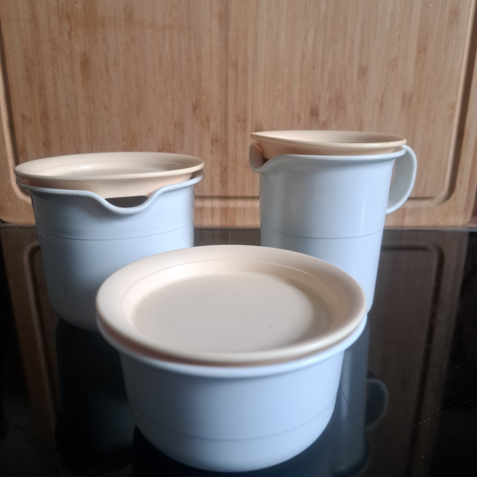 3-delig Tupperware Melk en Suiker Setje, Gebruikt, Bewaardoos, Wit, Ophalen of Verzenden