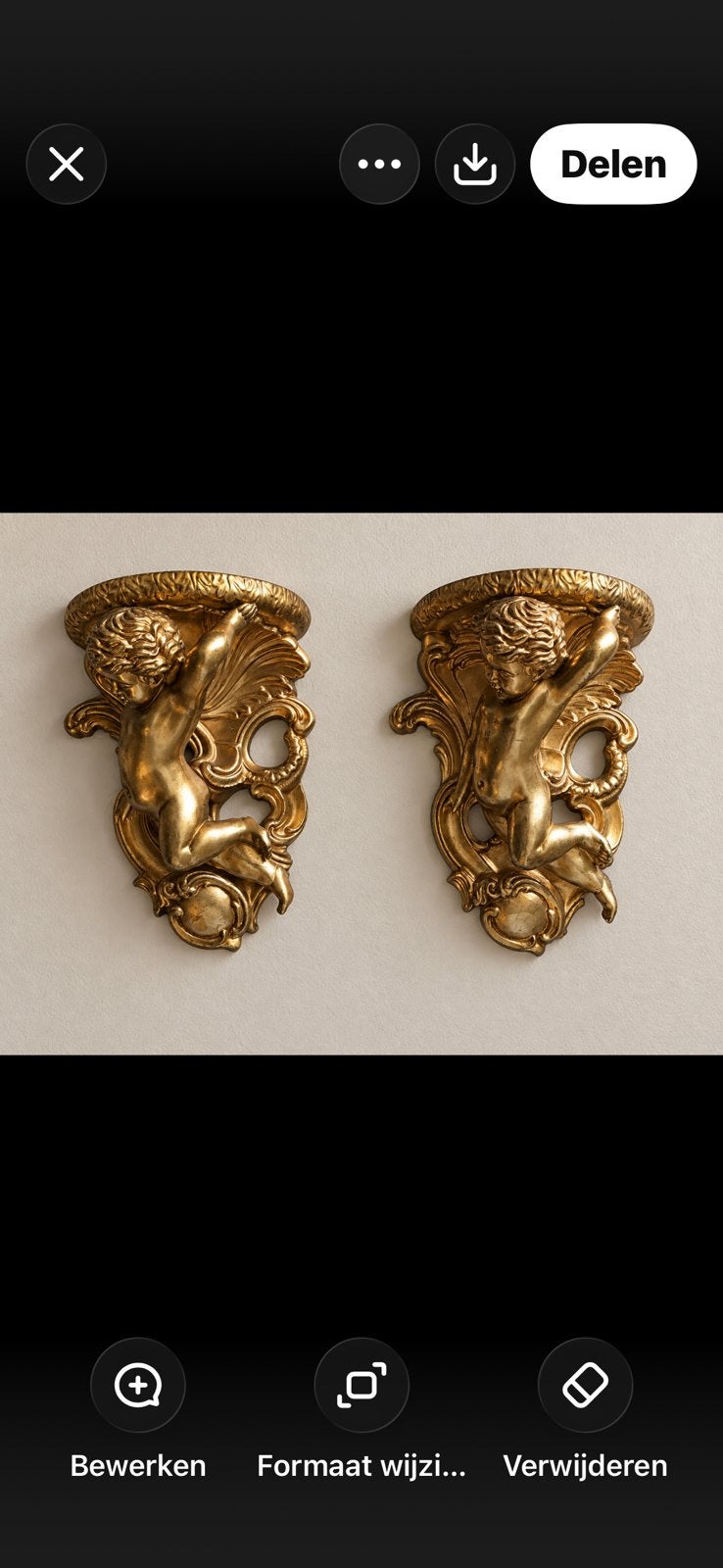 Set van 2 Vergulde Barok Engelen Wandplanken, Ophalen