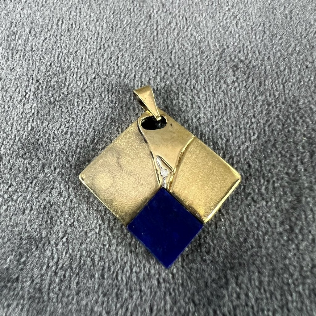 Gouden hanger | 8k* | 4,64g | vierk | lapis lazuli | 356884, Gebruikt, Overige voorstellingen, Ophalen of Verzenden, Goud