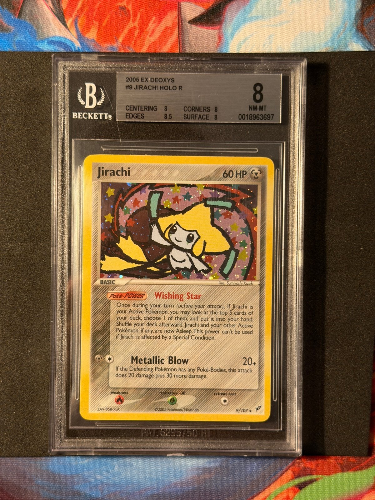 Jirachi Holo 9/107 EX Deoxys BGS 8 Pokémon Kaart, Ophalen of Verzenden, Zo goed als nieuw, Losse kaart, Foil