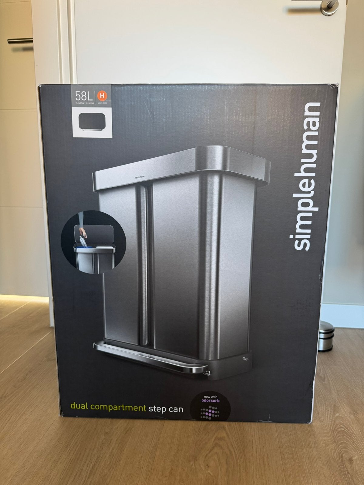 Simplehuman prullenbak 58L black NIEUW!, Ophalen, Met pedaal, 40 liter of meer, Zo goed als nieuw
