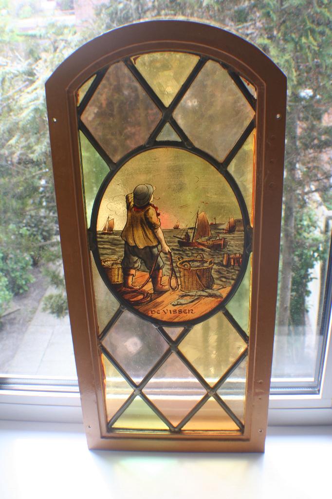 Glas in lood raam "de Visser" met stalen frame/kozijn, Doe-het-zelf en Verbouw, Glas en Ramen, Ophalen, Gevelraam of Ruit, Minder dan 80 cm