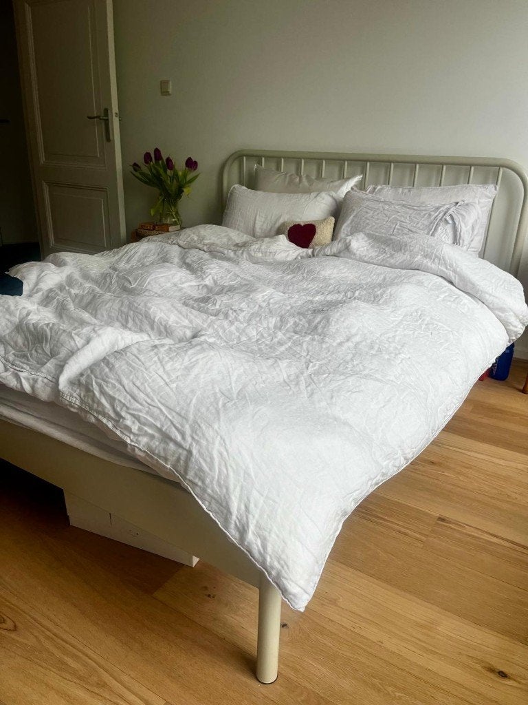 Metal bed frame, beige color, Westwing, Beige, Tweepersoons, Ophalen of Verzenden, Zo goed als nieuw