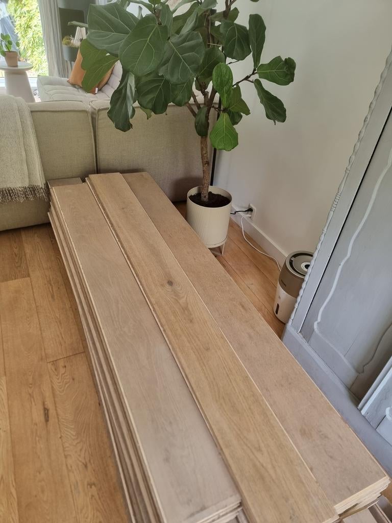 Eiken houten vloer, 18cm breed, wit geolied, Doe-het-zelf en Verbouw, Vloerdelen en Plavuizen, Ophalen, Vloerdelen of -planken