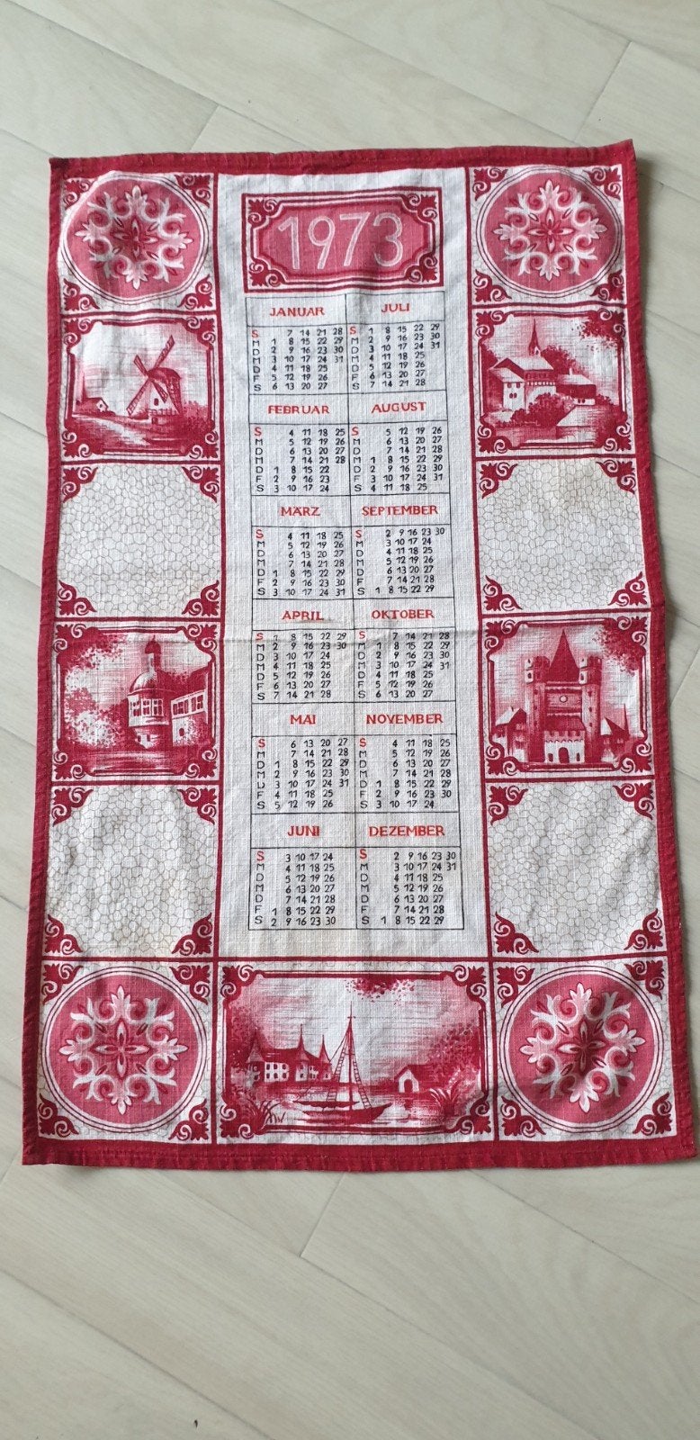 Vintage Theedoek Kalender 1973, Antiek en Kunst, Ophalen of Verzenden