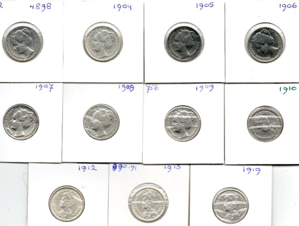 WILHELMINA SET 1/2 GULDENS 1898 T/M1919 ZILVER 11 STUKS, ½ gulden, Setje, Zilver, Ophalen of Verzenden