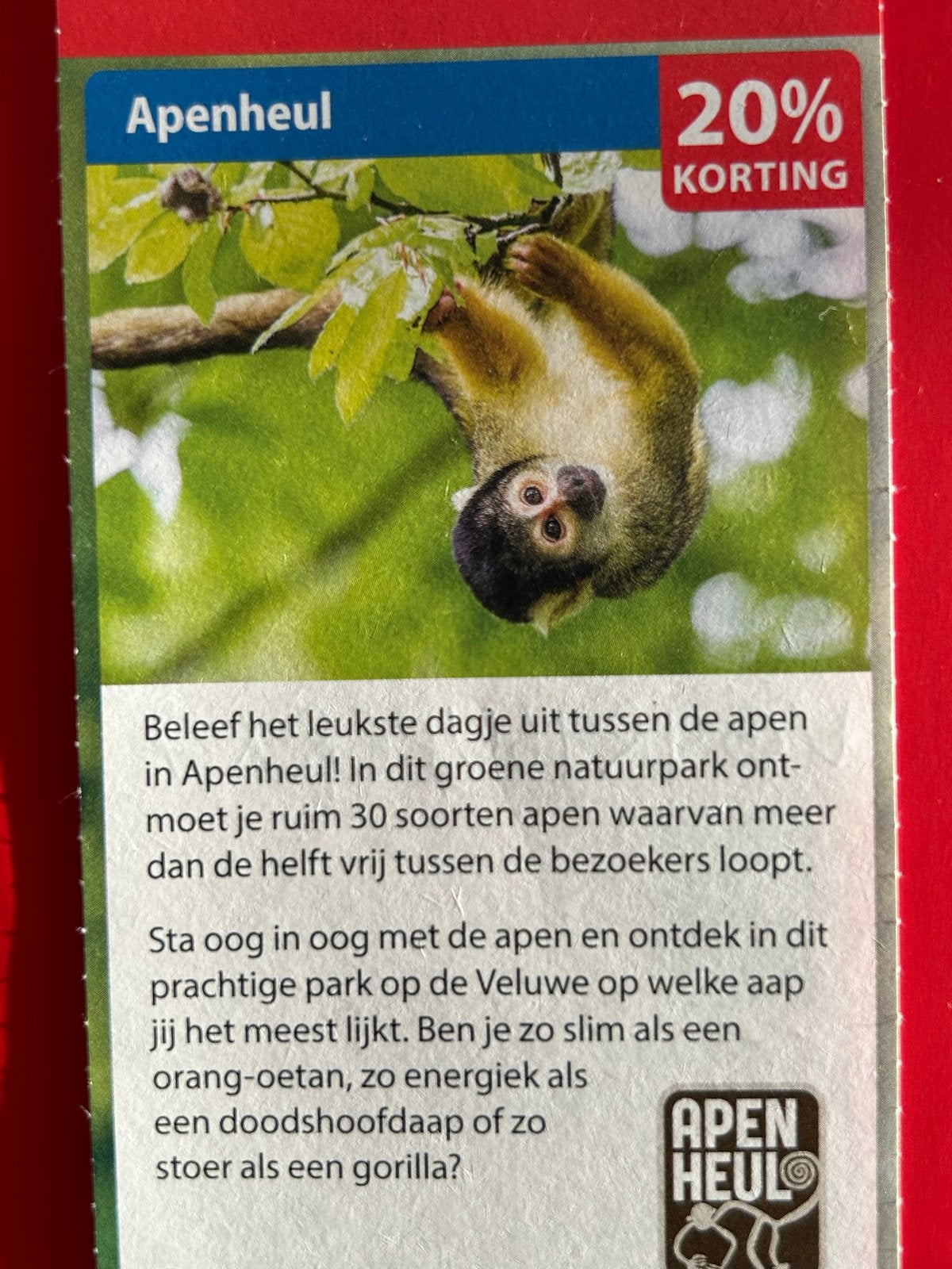 Apenheul met korting bijna gratis, Tickets en Kaartjes, Drie personen of meer, Kortingsbon
