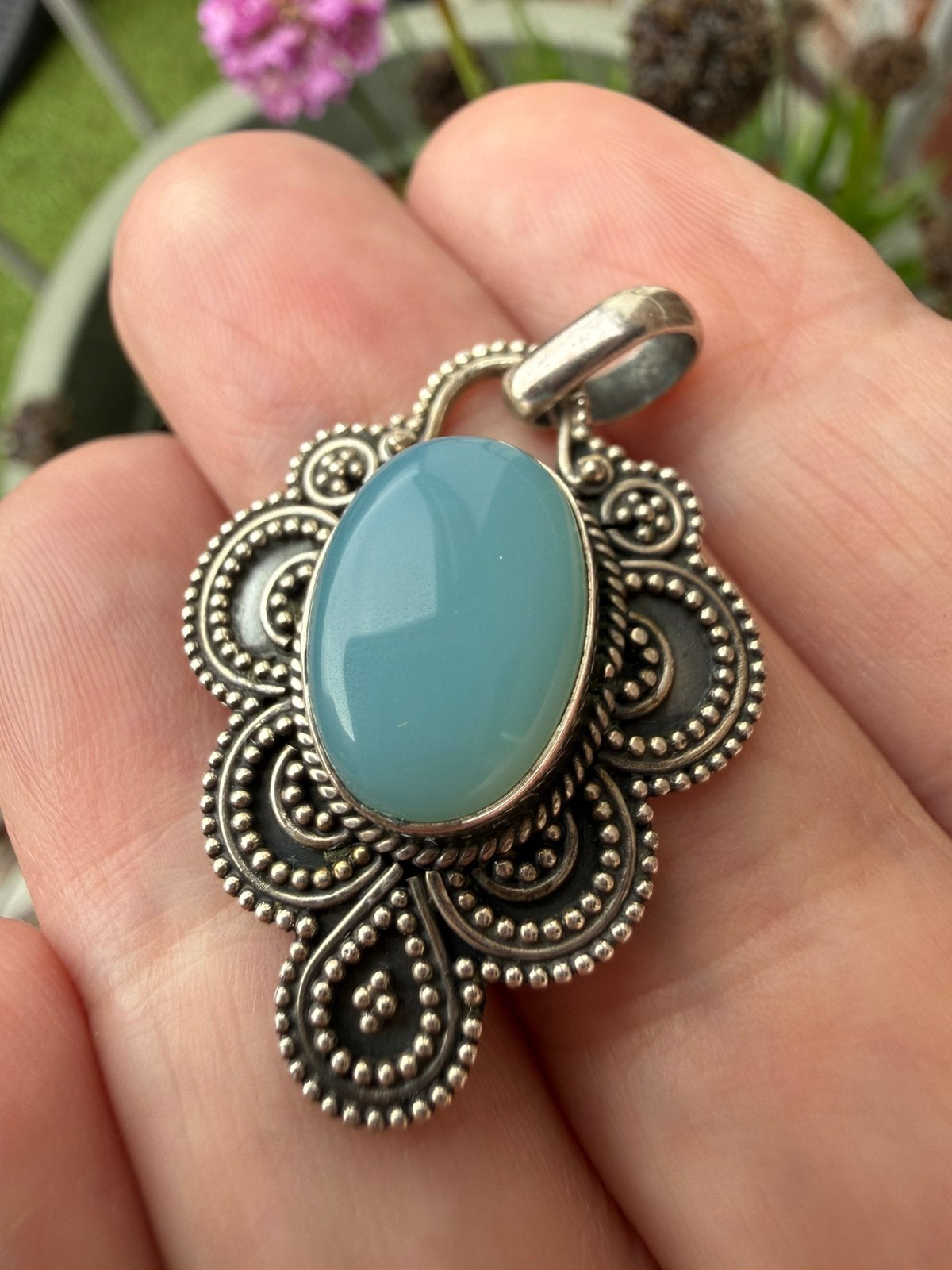 M177/ Prachtige Zilveren CHALCEDOON Hanger, Gebruikt, Verzenden, X, Zilver