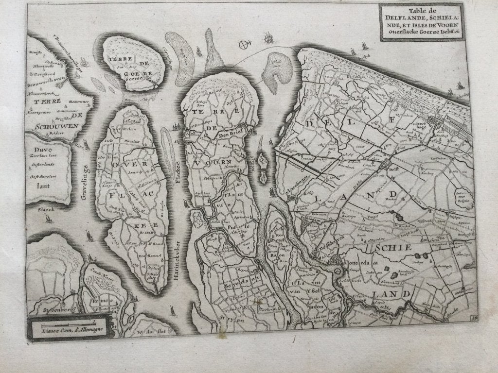 Rotterdam, Den Haag, Delftland ,  Colom, 1660 . Zeldzaam, 22 cm, Cartografie, Blanco verso, 1600 - 1699