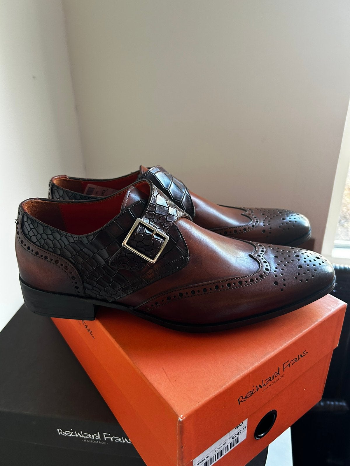 Nieuwe Reinhard Frans gespschoenen - Cognac, Bruin, Nieuw, Ophalen of Verzenden, Gespschoenen