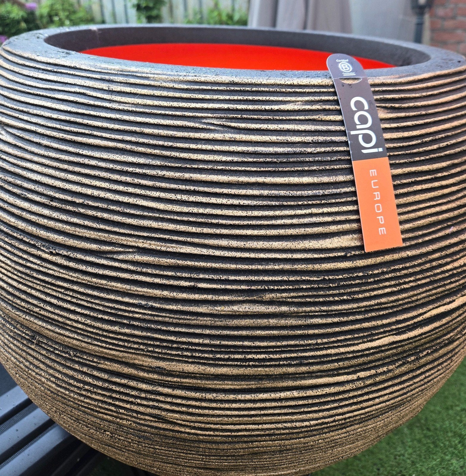 62x48 grote plasic bloempoot zwart goud, merk capi europe, Tuin en Terras, Bloempotten, Ophalen, Rond, Kunststof, 40 cm of meer