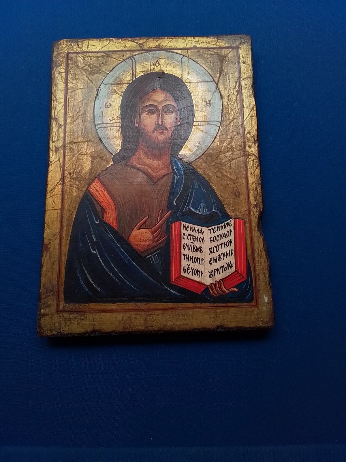 Handgeschilderd Icoon Christus Emmanuel Russisch 25x35 cm, Ophalen of Verzenden