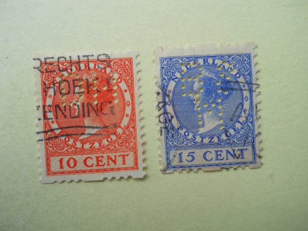 Nederland 1926 Roltanding Perfins Nvph.R25-R26 gestempeld, Postzegels en Munten, Ophalen of Verzenden, T/m 1940, Gestempeld