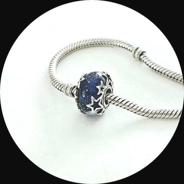 Pandora murano Hemelsblauw met Ster 790015C00 / zilver, Glas of Kristal, Pandora, Ophalen of Verzenden, Zo goed als nieuw