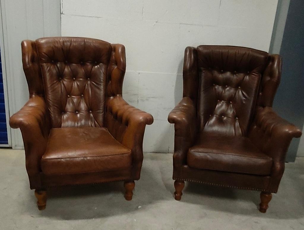 Engelse chesterfield fauteuils, Ophalen, Gebruikt, 50 tot 75 cm, Leer