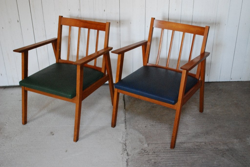 Vintage houten zetels fauteuils groen en blauw Huizenga, Antiek en Kunst, Ophalen