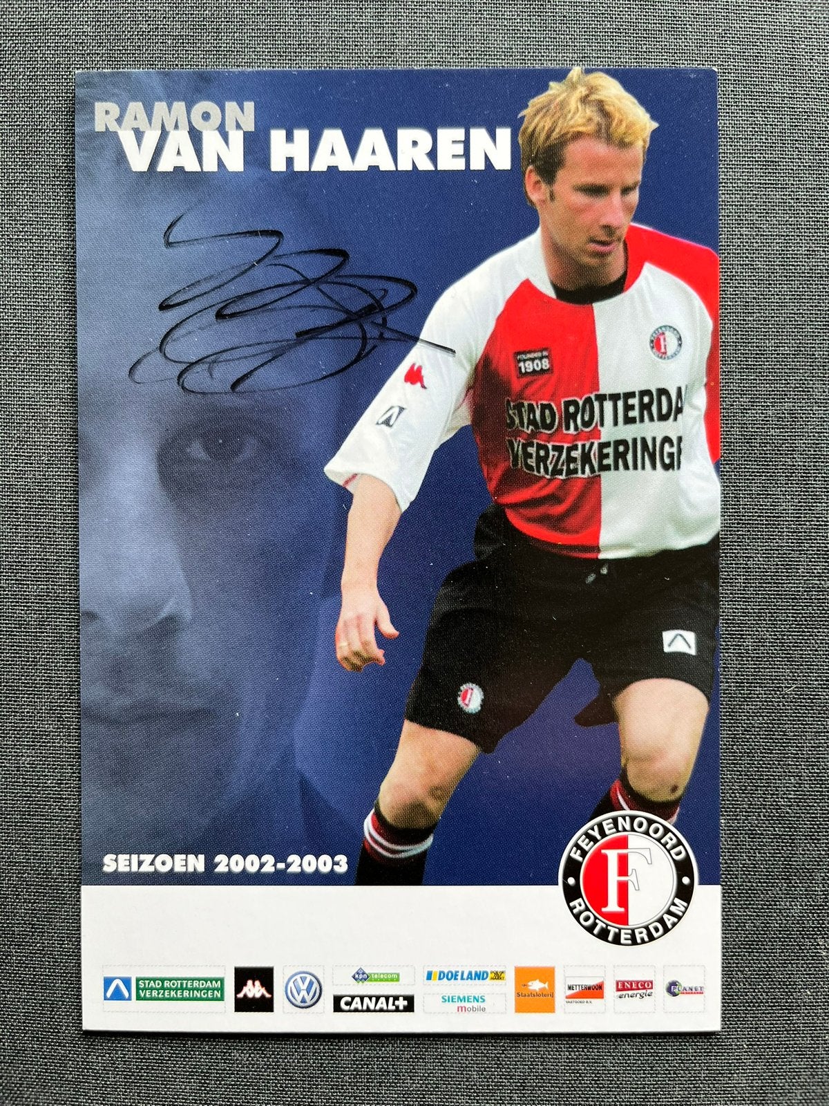 Feyenoord spelerskaart Van Haaren met handtekening, Ophalen of Verzenden, Zo goed als nieuw, Feyenoord, Spelerskaart