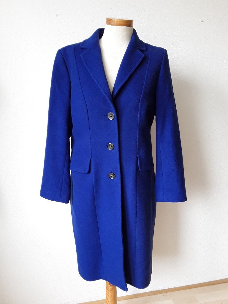 Lange wollen jas in blauw van Claudia Strater mt 40, Maat 38/40 (M), Zo goed als nieuw, Claudia Sträter, Verzenden