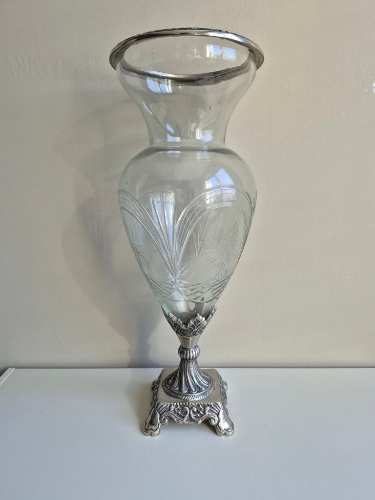Grote vaas met geslepen glas, Overige kleuren, 50 tot 75 cm, Ophalen of Verzenden, Glas