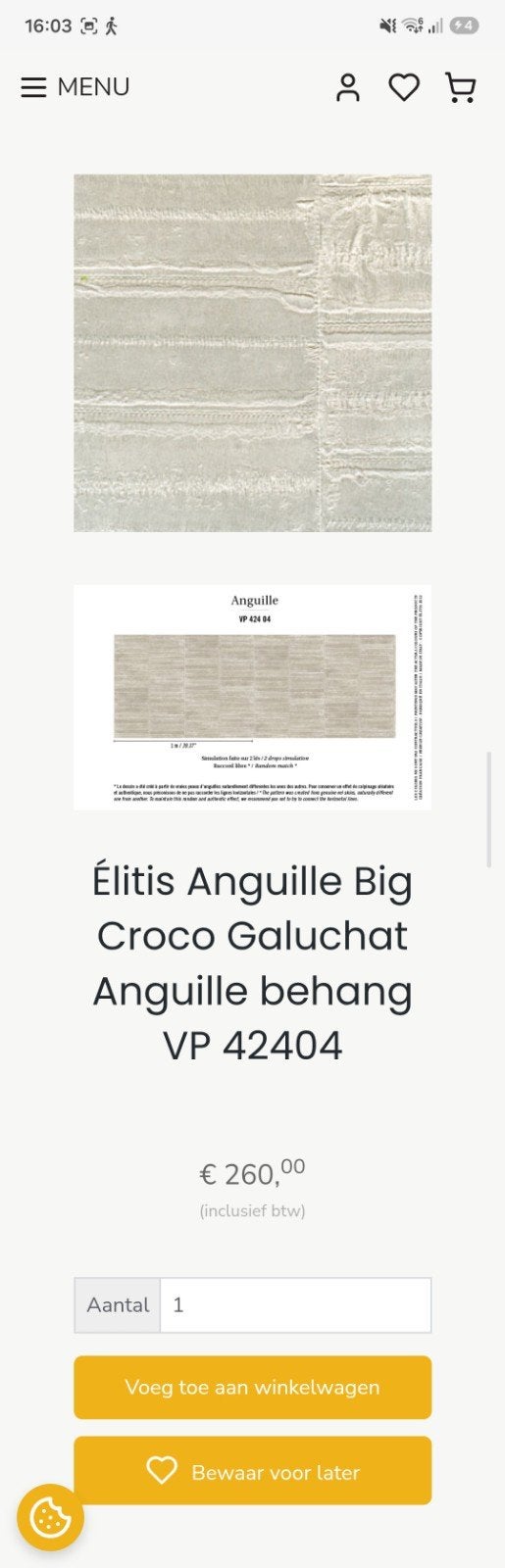 Elitis anguille vp 42404, Huis en Inrichting, Ophalen