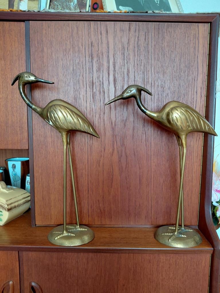 Messing Kraanvogel Paar - Vintage Decoratie 45cm, Ophalen of Verzenden