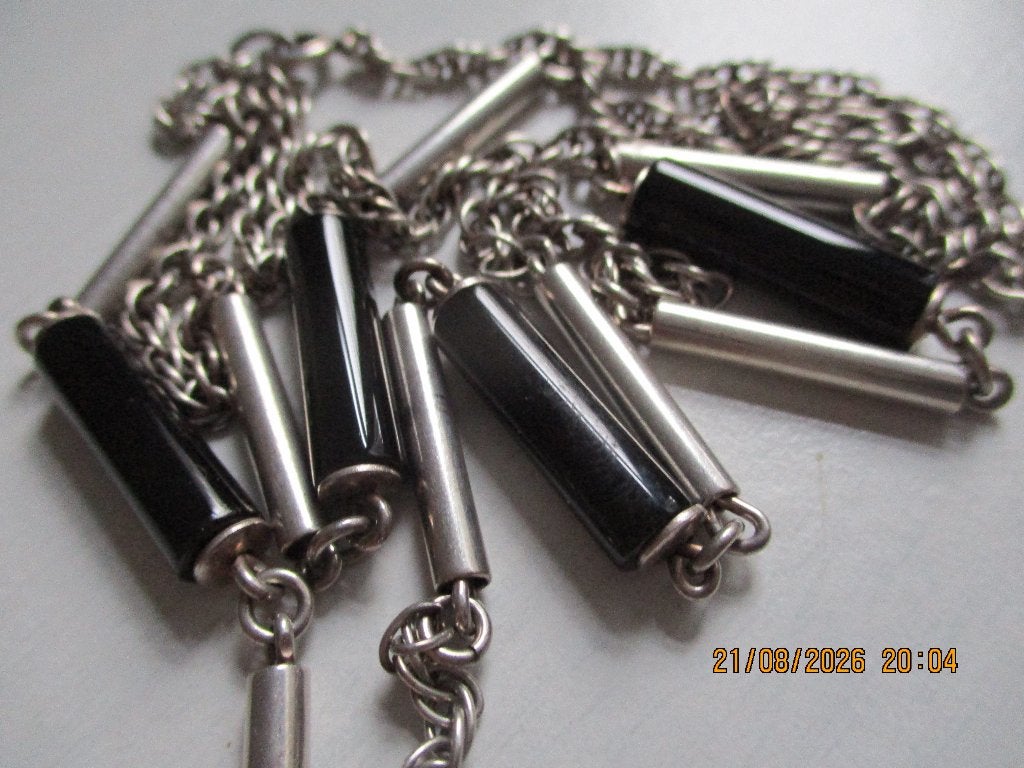 ketting zilver 925 met onyx ,27 gram, 86 cm lang., Gebruikt, Ophalen of Verzenden, Met edelsteen, Zilver