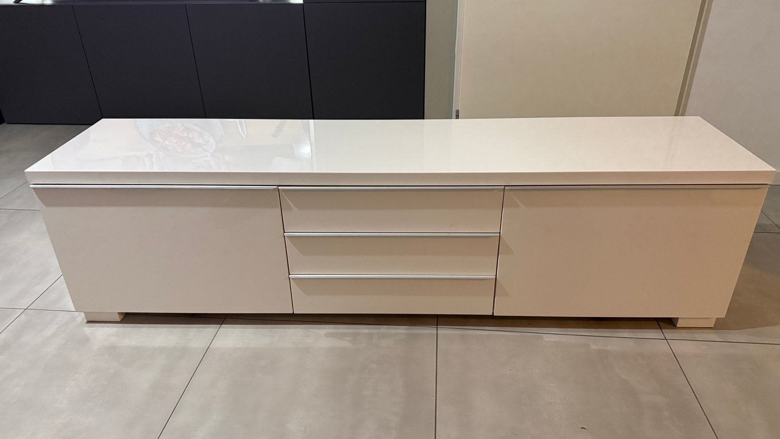 TV-meubel hoogglans wit, Ophalen, Overige materialen, Gebruikt, 150 tot 200 cm