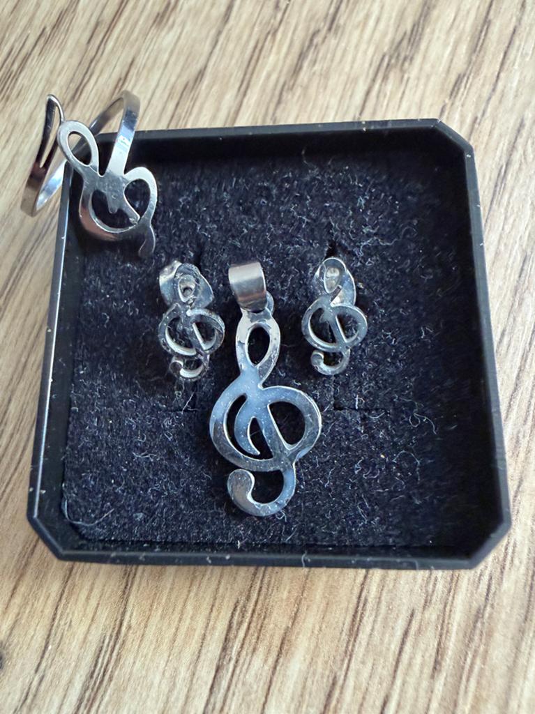 Muzieknoot Sieraden Set: Hanger, Oorbellen & Ring, Ophalen of Verzenden, Gebruikt